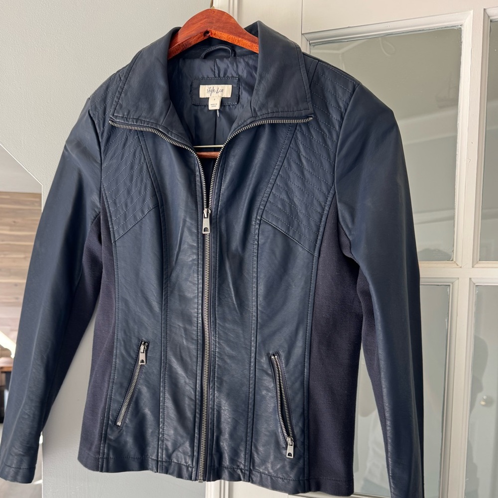 Macy’s Navy Blue Faux Leather Women's Jacket